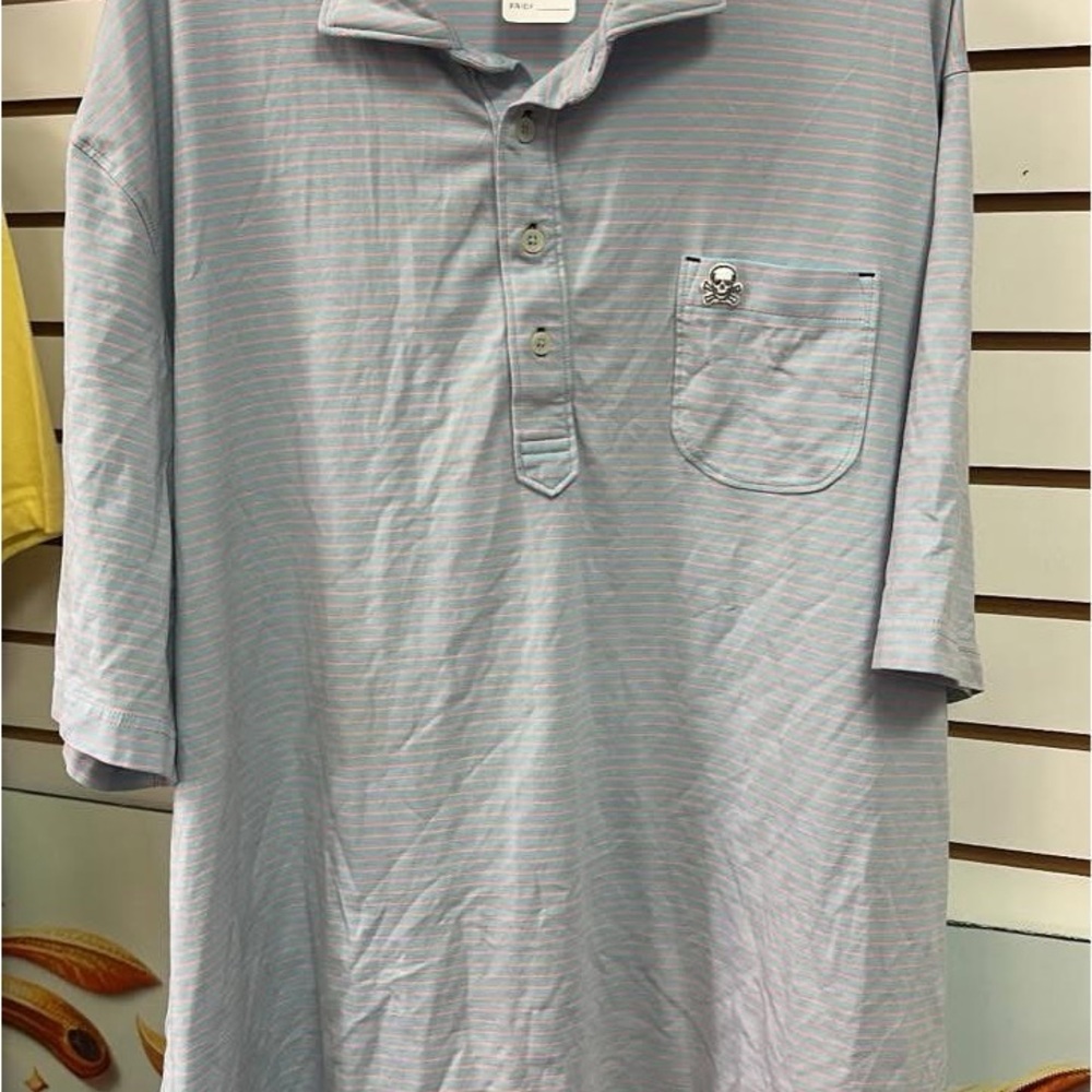Stitch Golf Men's Light Blue Striped Polo Shirt